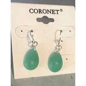 NWT Coronet Tear Drop Sea Glass Earrings Boho Beachy Vacation Feminine Teal